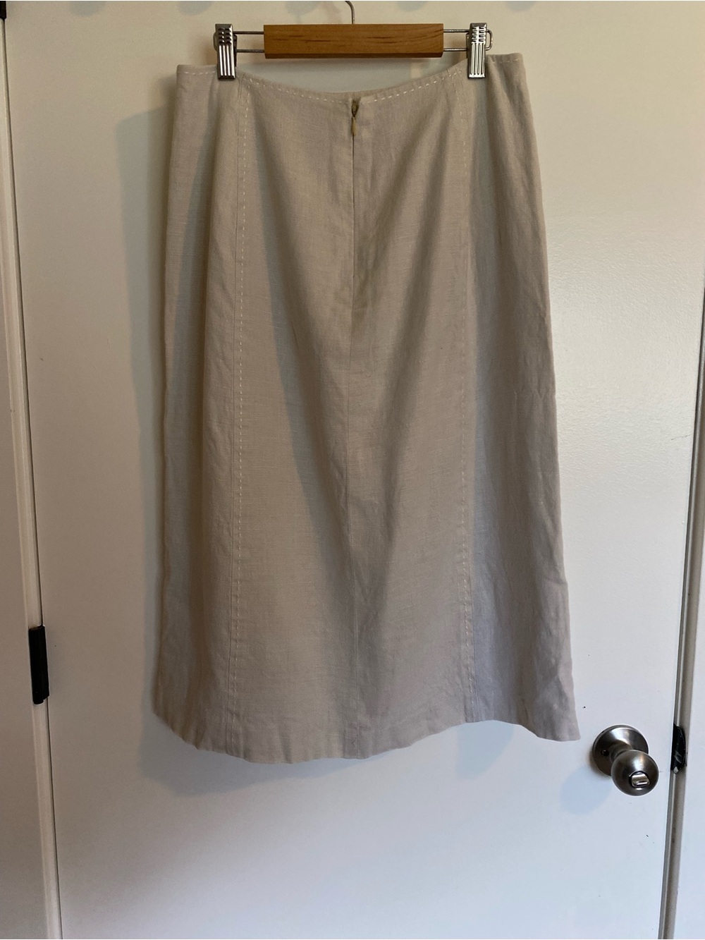 Ann Taylor Cream Linen Midi A-Line Skirt - Picture 2 of 5